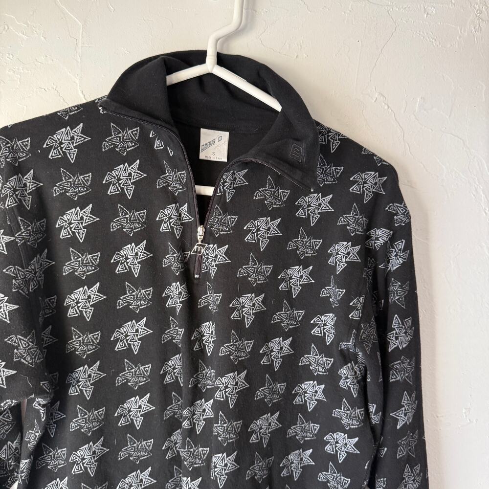 Vintage Y2K Maser Star Print Quarter‎ Zip Pullover Shirt Black Small